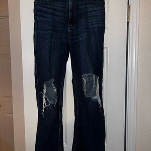 Hollister Dark Blue Distressed Straight Leg Jeans
